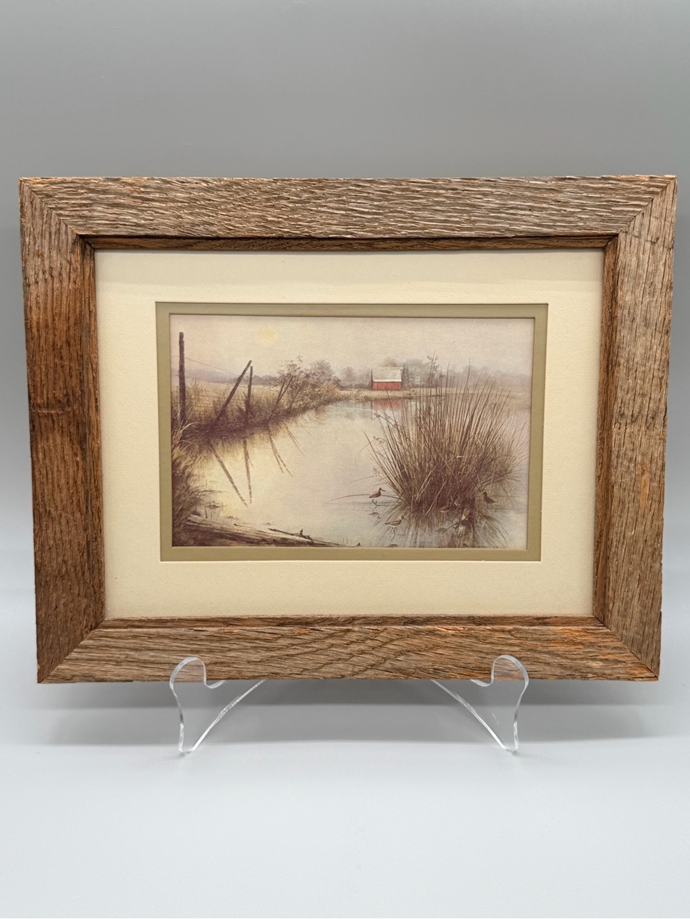 Vintage 1973 Ben Hampton Signed Print Gentle Mist Framed Barn Wood 12x10 Art